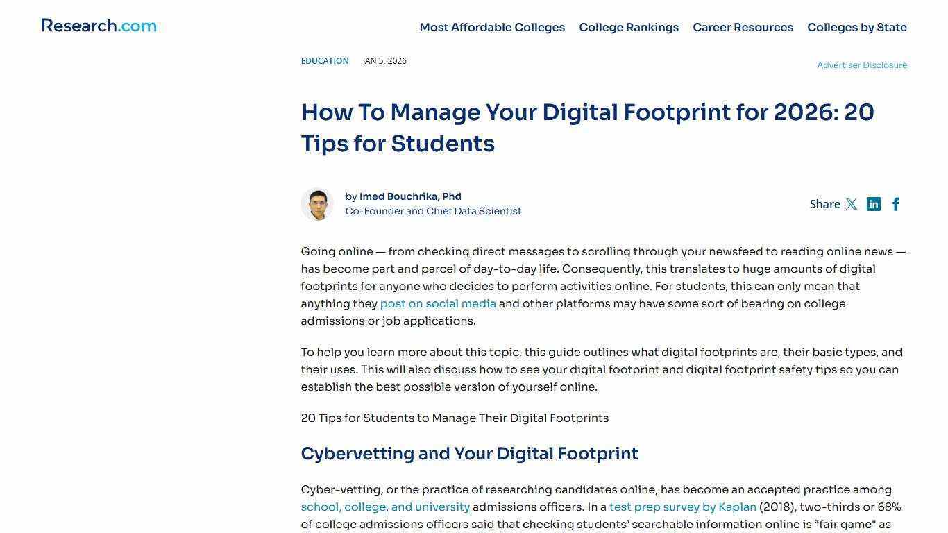 How To Manage Your Digital Footprint for 2026: 20 Tips for Students | Research.com